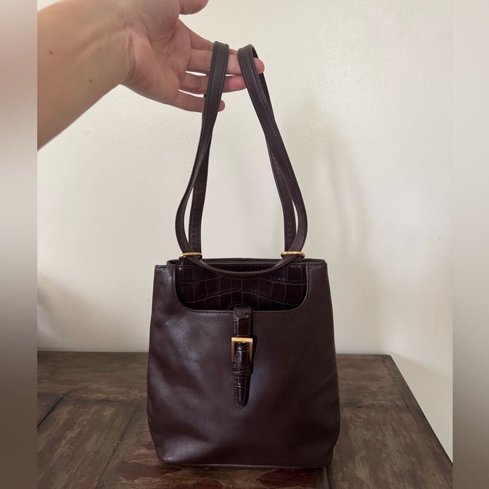 Vintage Leather Co Liz Claiborne brown purse shoulder bag croc detail‎ women’s - Picture 4 of 11